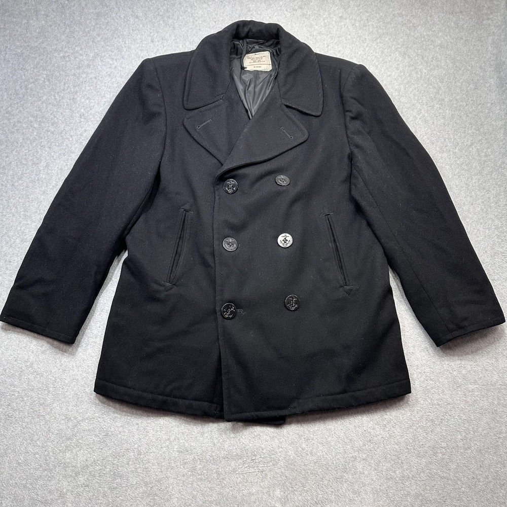 Vintage Navy Pea Coat Mens 42 Short Black Wool 1984 Enlisted Military Outdoor